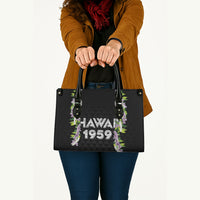 Hawaii Statehood Day Leather Bag Kakau Pattern With Maile Pikake Honohono Lei