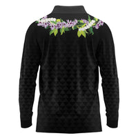 Hawaii Statehood Day Long Sleeve Polo Shirt Kakau Pattern With Maile Pikake Honohono Lei