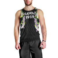 Hawaii Statehood Day Men Tank Top Kakau Pattern With Maile Pikake Honohono Lei