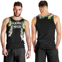 Hawaii Statehood Day Men Tank Top Kakau Pattern With Maile Pikake Honohono Lei