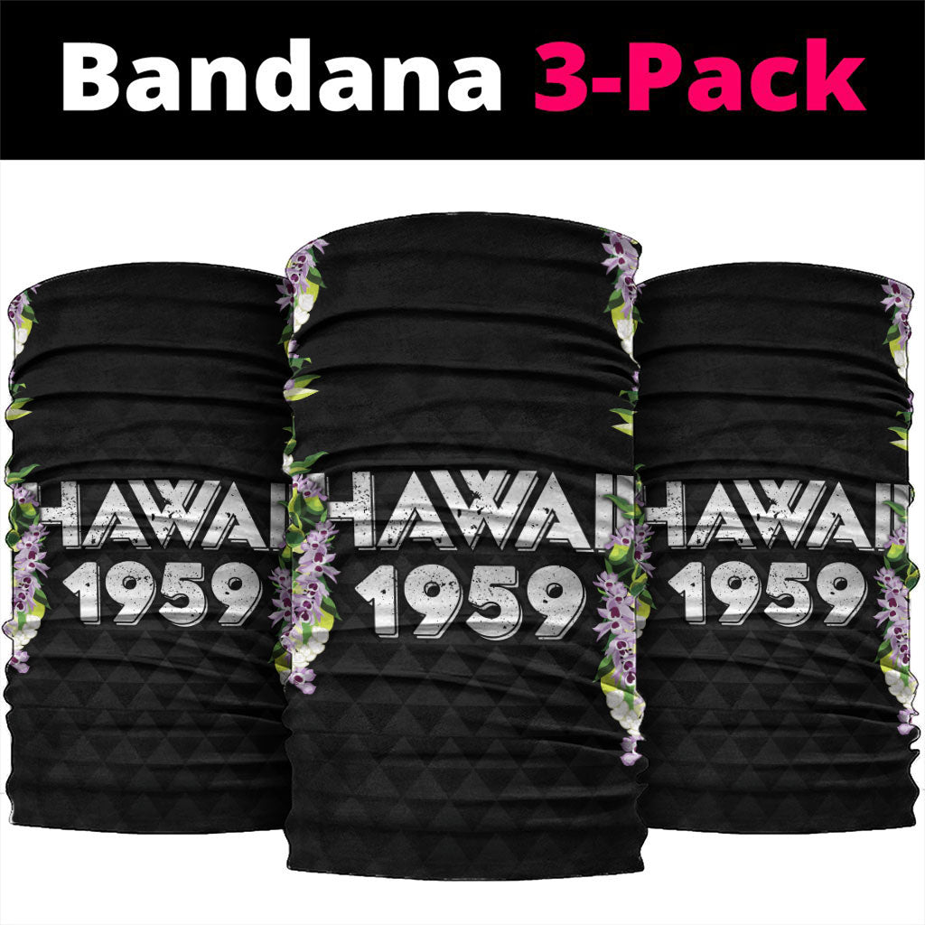 Hawaii Statehood Day Neck Gaiter Kakau Pattern With Maile Pikake Honohono Lei