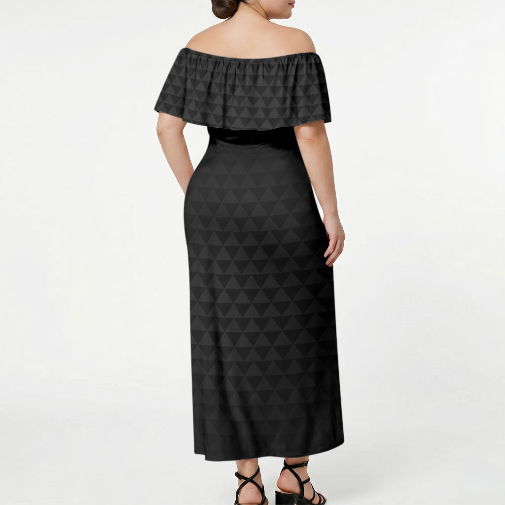 Hawaii Statehood Day Off Shoulder Maxi Dress Kakau Pattern With Maile Pikake Honohono Lei