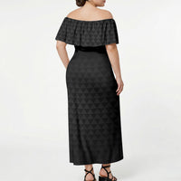 Hawaii Statehood Day Off Shoulder Maxi Dress Kakau Pattern With Maile Pikake Honohono Lei