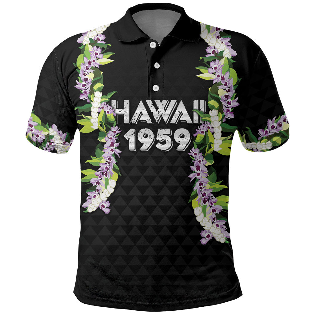 Hawaii Statehood Day Polo Shirt Kakau Pattern With Maile Pikake Honohono Lei