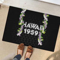 Hawaii Statehood Day Rubber Doormat Kakau Pattern With Maile Pikake Honohono Lei