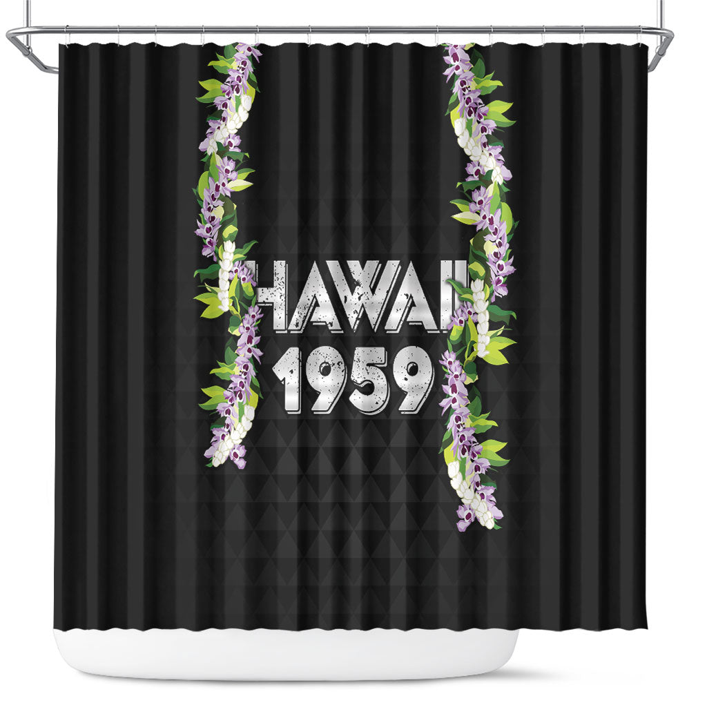 Hawaii Statehood Day Shower Curtain Kakau Pattern With Maile Pikake Honohono Lei