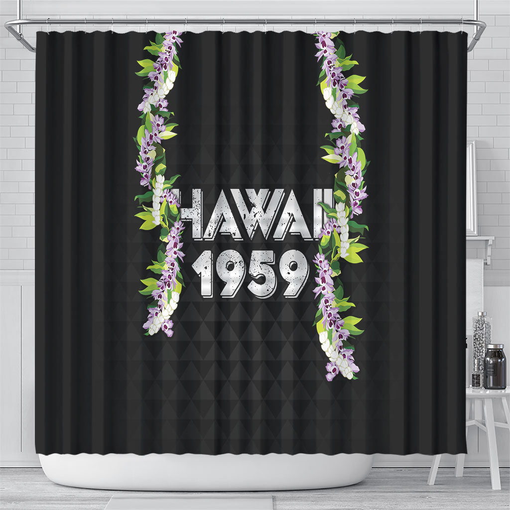 Hawaii Statehood Day Shower Curtain Kakau Pattern With Maile Pikake Honohono Lei