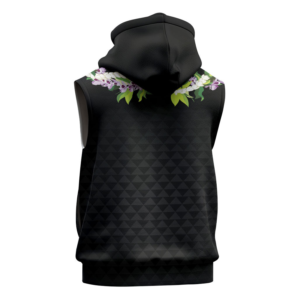 Hawaii Statehood Day Sleeveless Zip Hoodie Kakau Pattern With Maile Pikake Honohono Lei