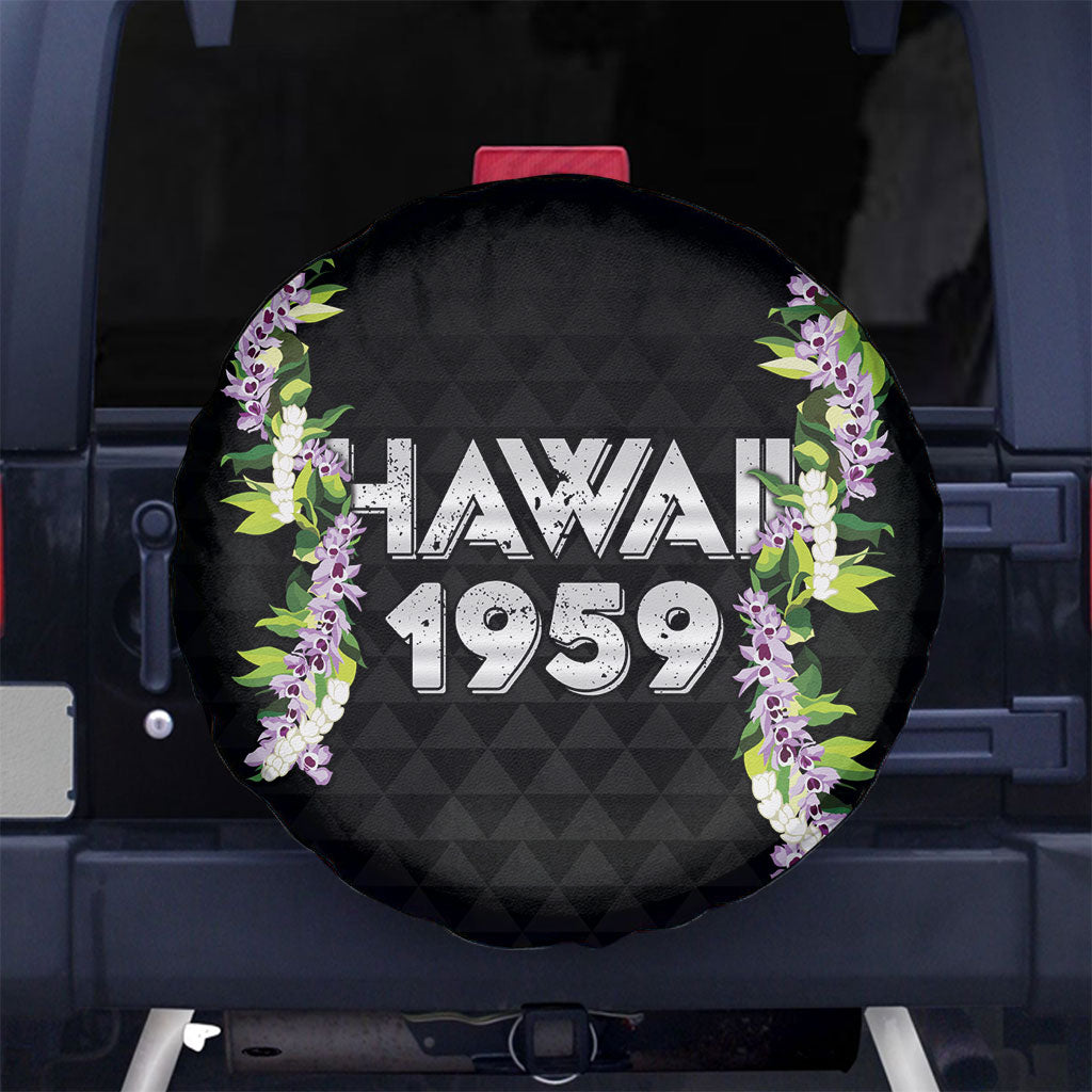 Hawaii Statehood Day Spare Tire Cover Kakau Pattern With Maile Pikake Honohono Lei