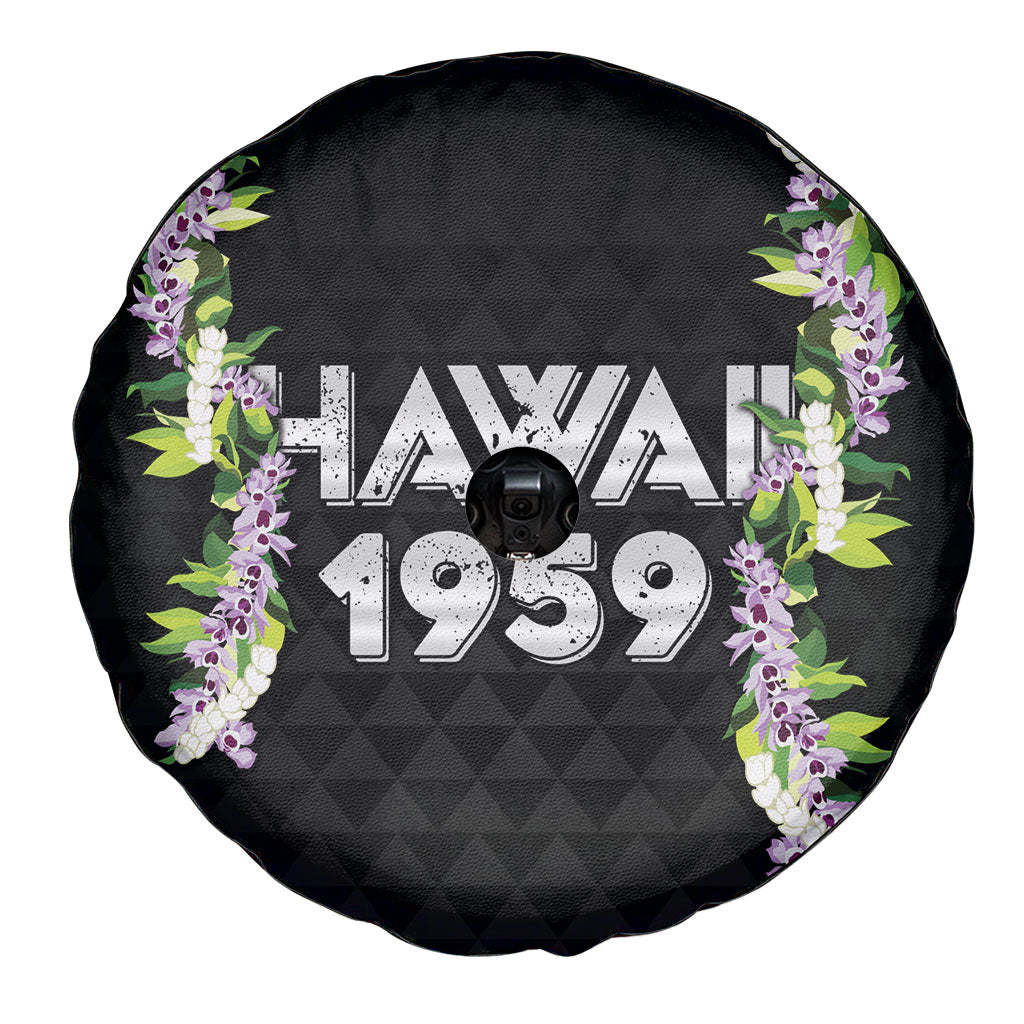 Hawaii Statehood Day Spare Tire Cover Kakau Pattern With Maile Pikake Honohono Lei