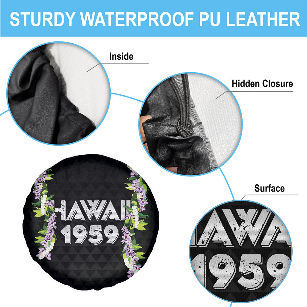 Hawaii Statehood Day Spare Tire Cover Kakau Pattern With Maile Pikake Honohono Lei