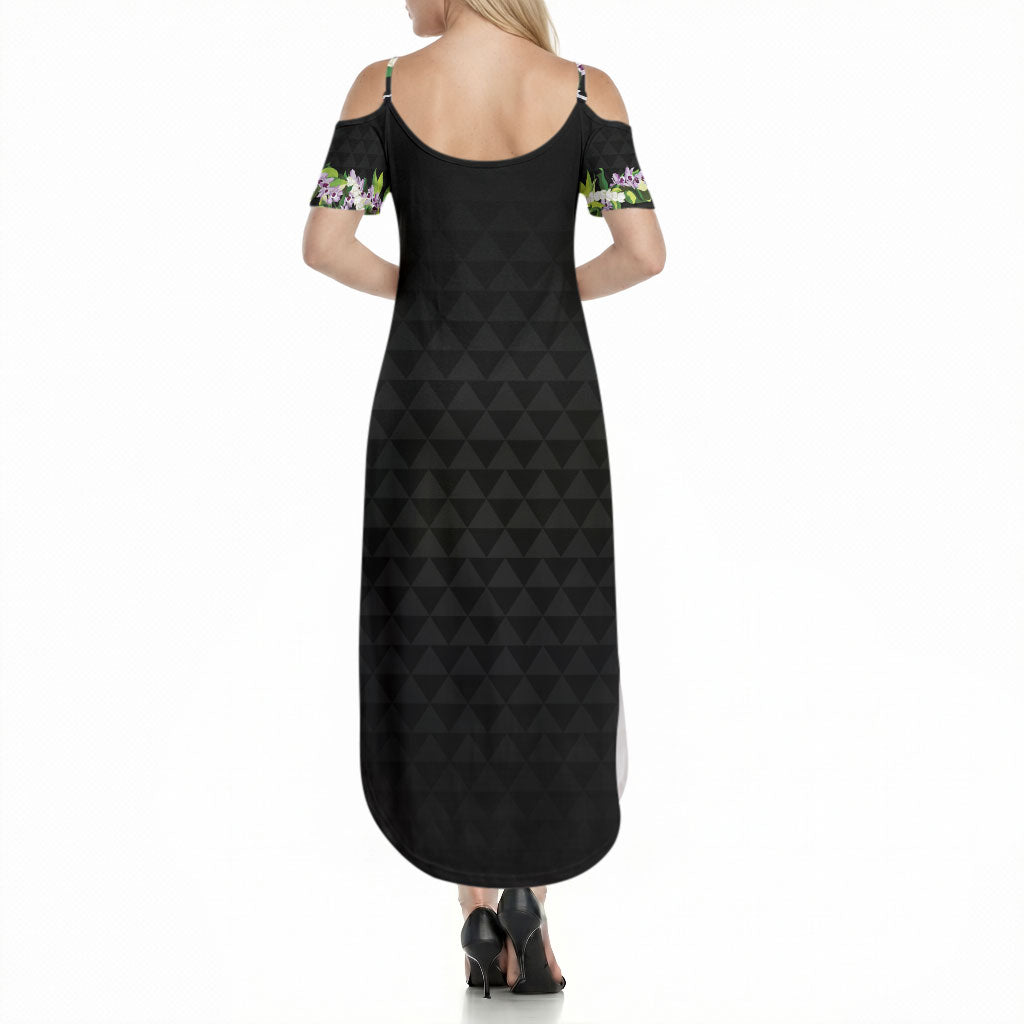 Hawaii Statehood Day Summer Maxi Dress Kakau Pattern With Maile Pikake Honohono Lei