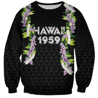 Hawaii Statehood Day Sweatshirt Kakau Pattern With Maile Pikake Honohono Lei