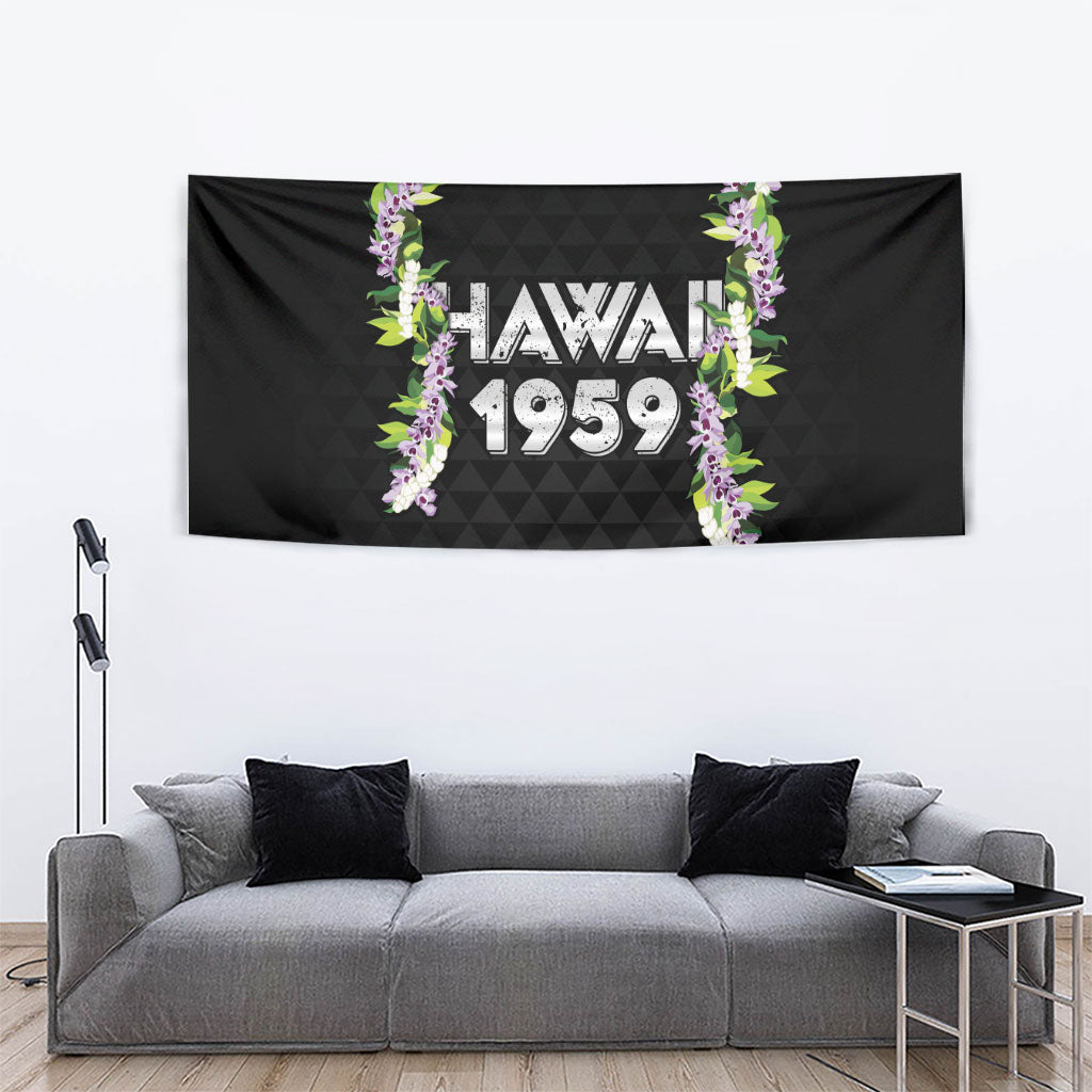 Hawaii Statehood Day Tapestry Kakau Pattern With Maile Pikake Honohono Lei