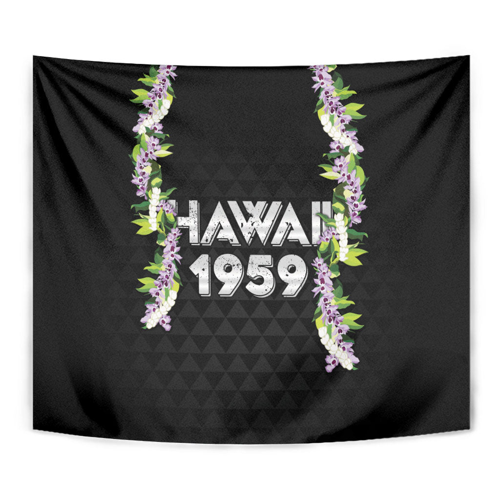 Hawaii Statehood Day Tapestry Kakau Pattern With Maile Pikake Honohono Lei