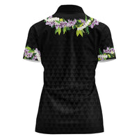 Hawaii Statehood Day Women Polo Shirt Kakau Pattern With Maile Pikake Honohono Lei