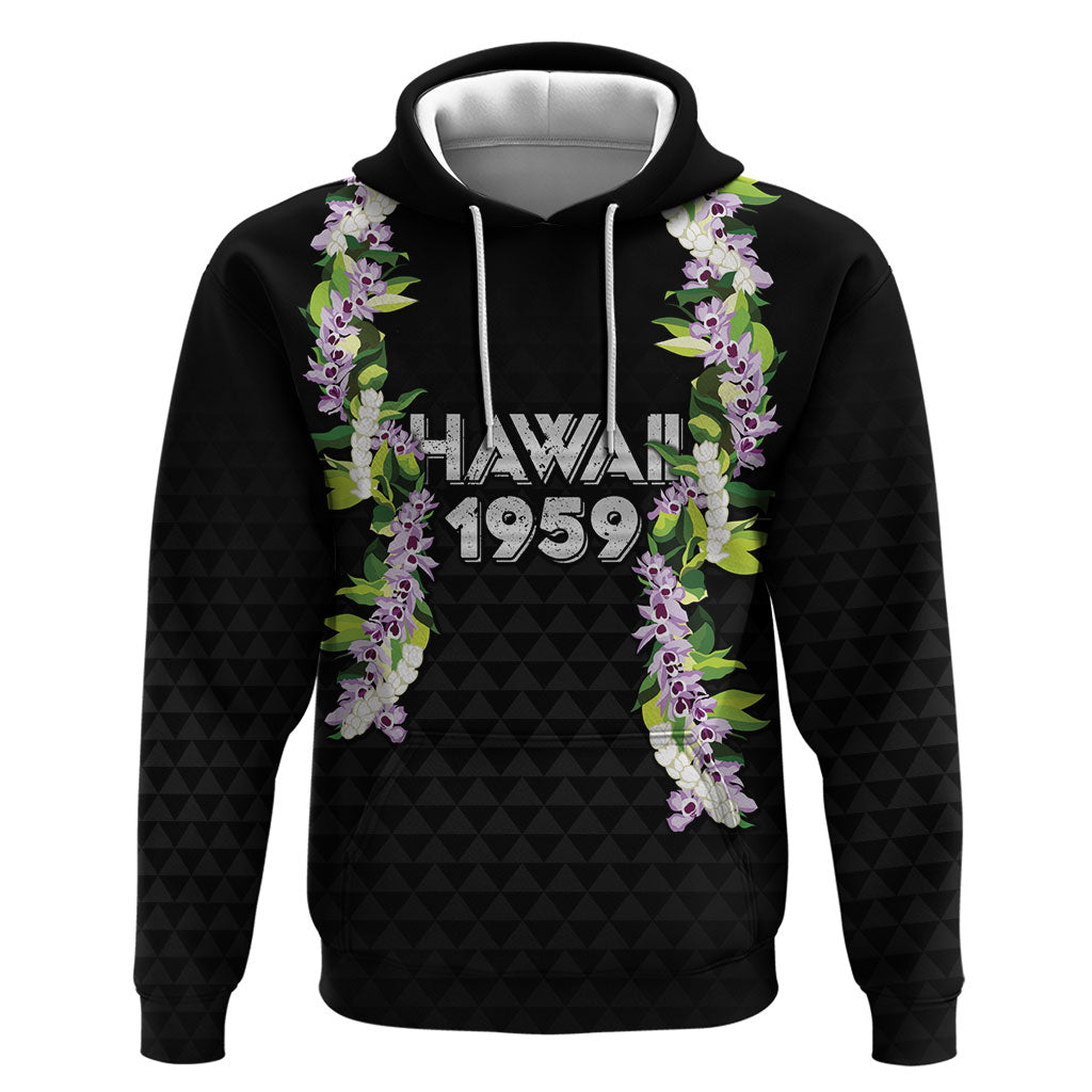 Hawaii Statehood Day Zip Hoodie Kakau Pattern With Maile Pikake Honohono Lei