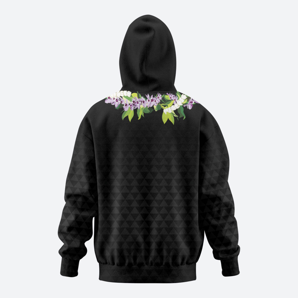 Hawaii Statehood Day Zip Hoodie Kakau Pattern With Maile Pikake Honohono Lei