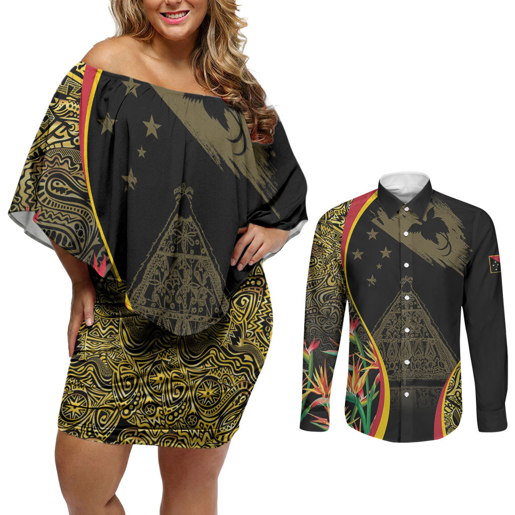 Papua New Guinea Hapi De Bilong Indipendens Couples Matching Off Shoulder Short Dress and Long Sleeve Button Shirt Special Style