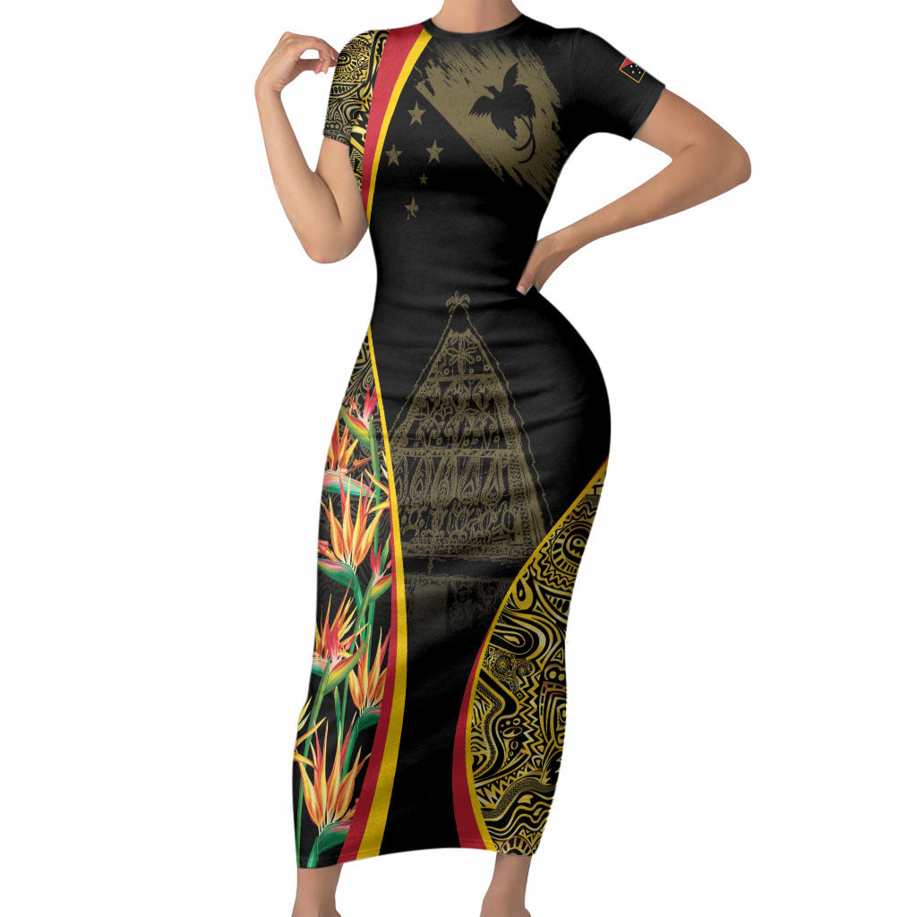 Papua New Guinea Hapi De Bilong Indipendens Short Sleeve Bodycon Dress Special Style LT05 Long Dress Black - Polynesian Pride