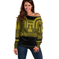 Philippines Filipinos Off Shoulder Sweater Igorot Tribal Pattern Black
