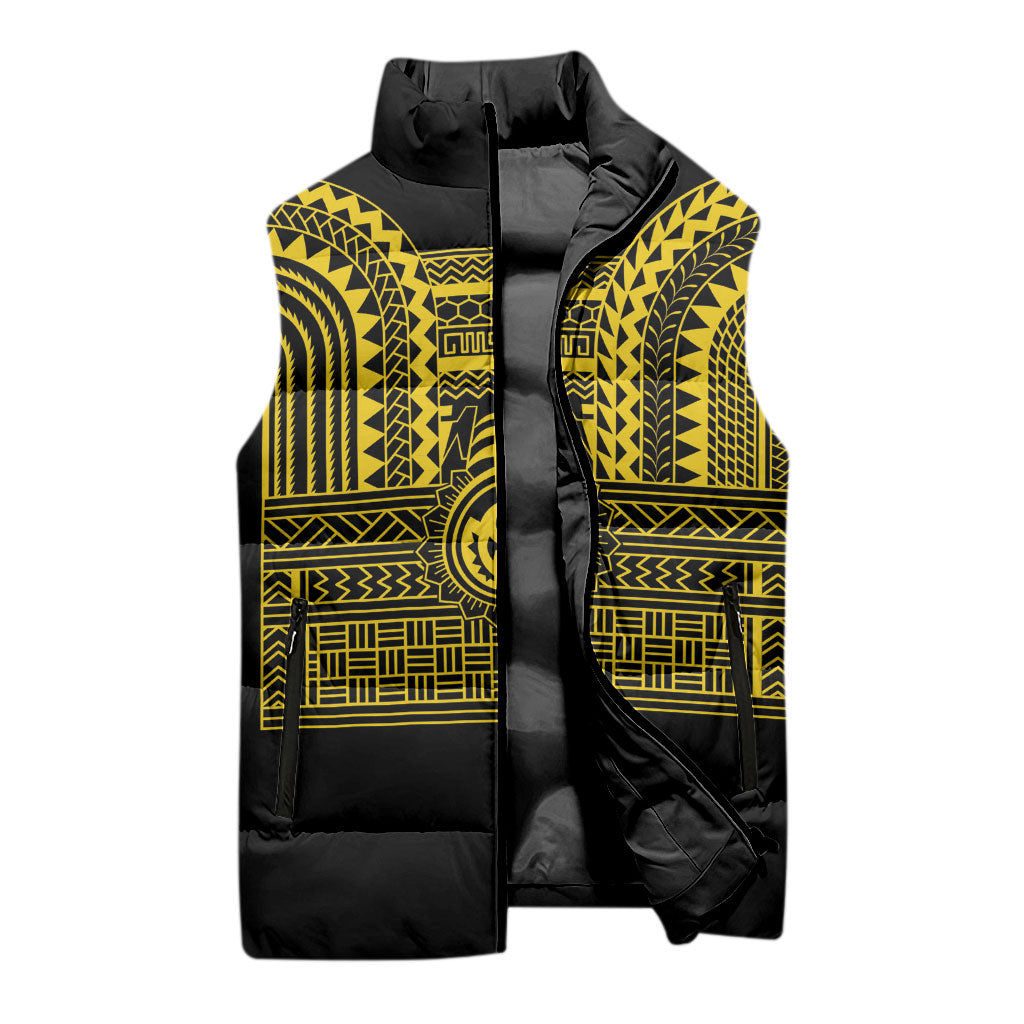 Philippines Filipinos Sleeveless Puffer Jacket Igorot Tribal Pattern Black