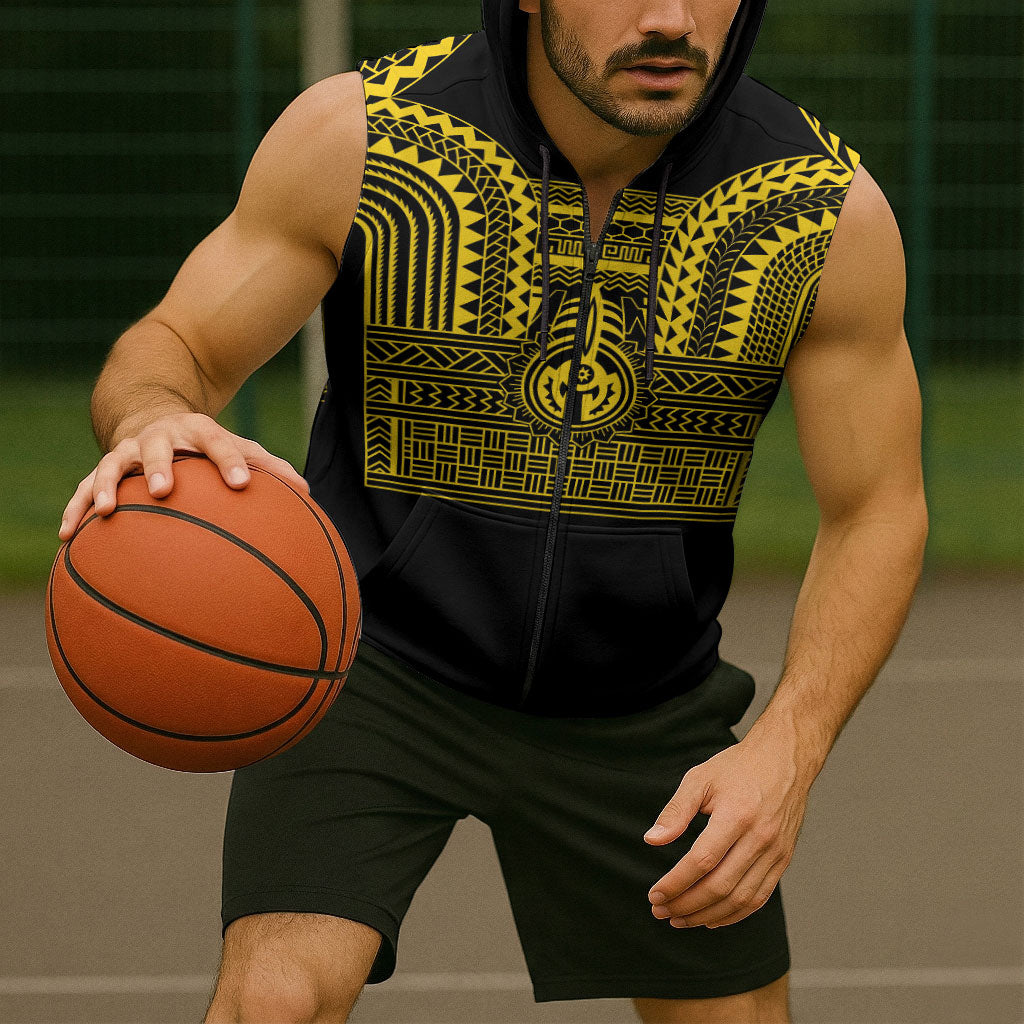 Philippines Filipinos Sleeveless Zip Hoodie Igorot Tribal Pattern Black