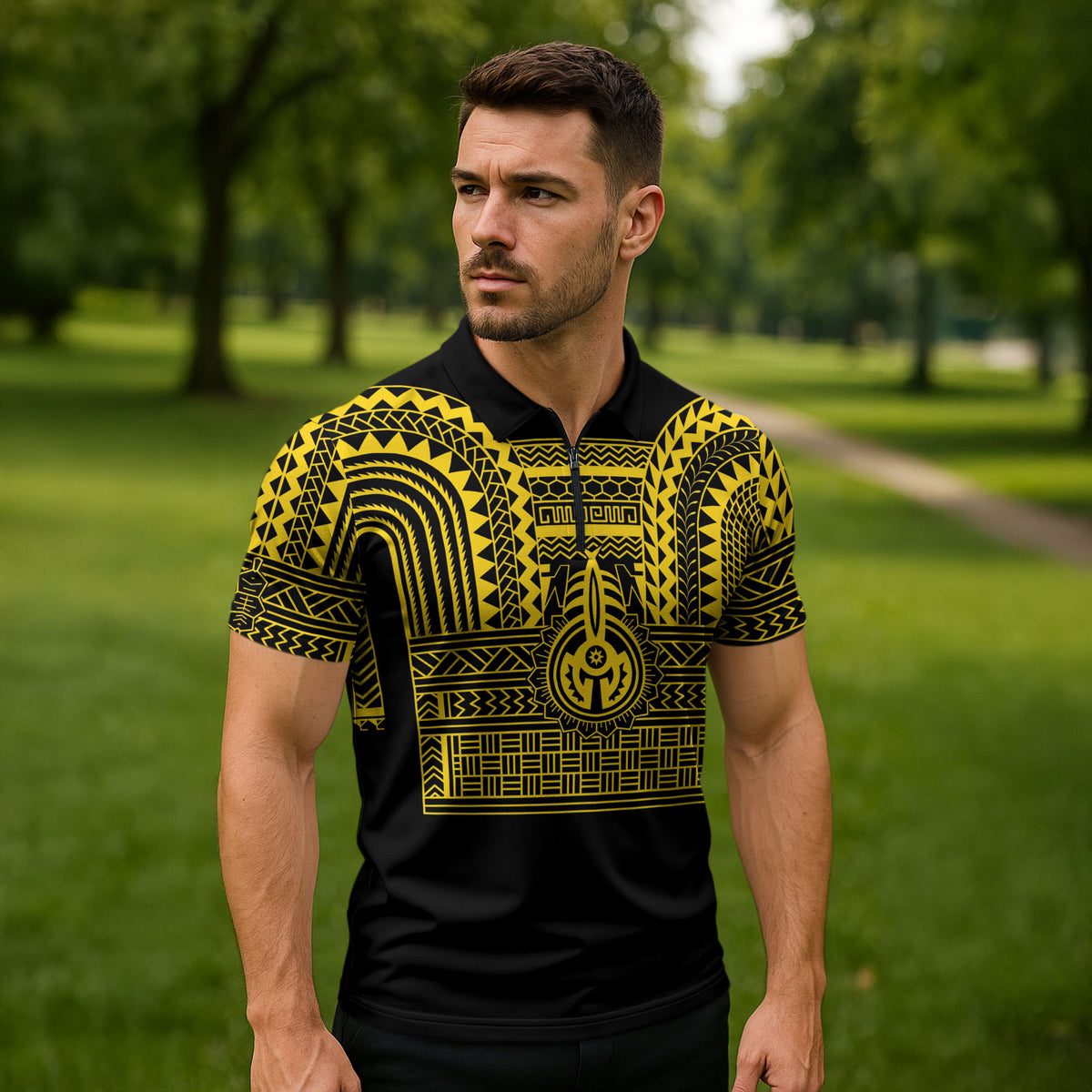 Philippines Filipinos Zipper Polo Shirt Igorot Tribal Pattern Black