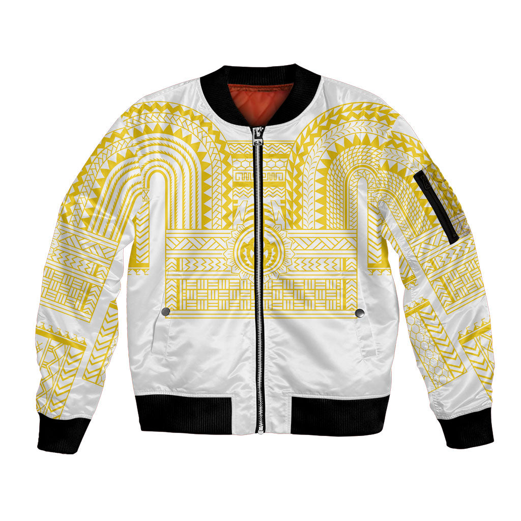 Philippines Filipinos Sleeve Zip Bomber Jacket Igorot Tribal Pattern White LT05 Unisex White - Polynesian Pride