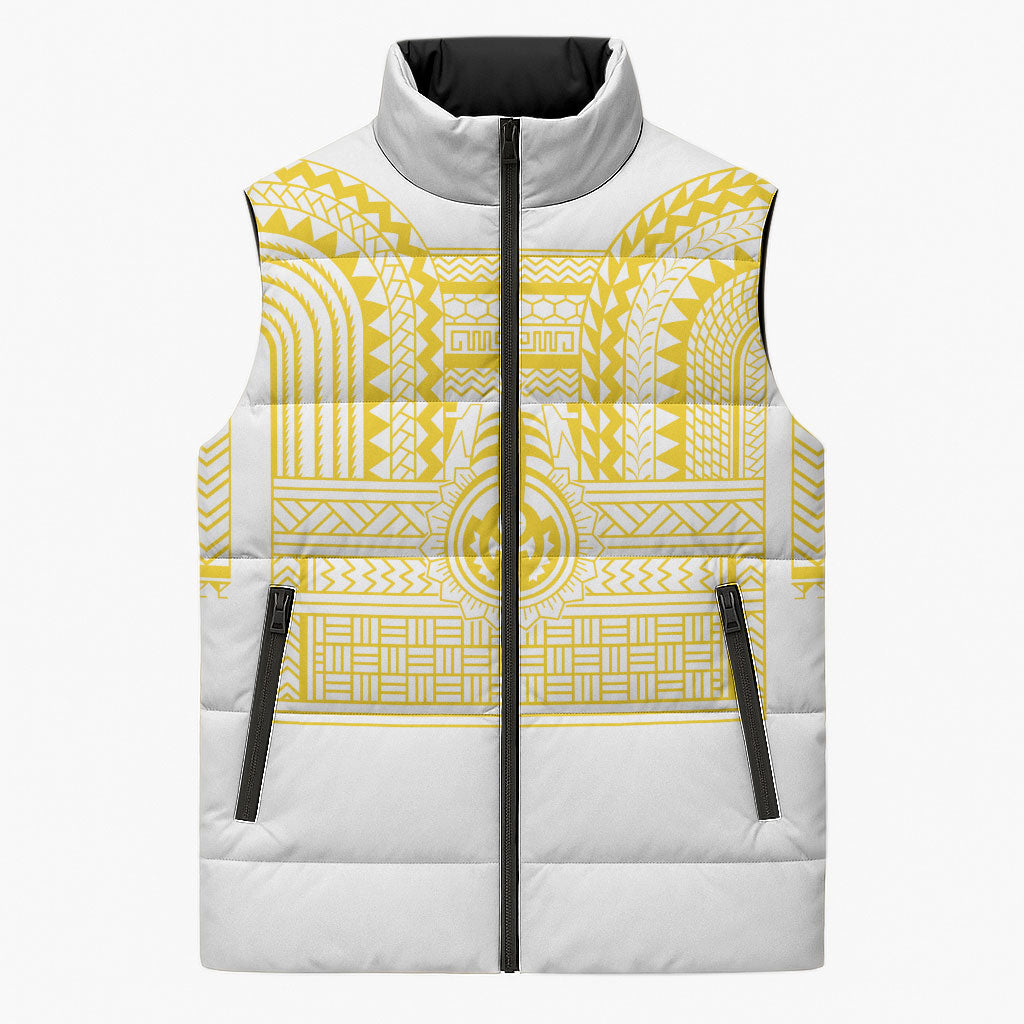 Philippines Filipinos Sleeveless Puffer Jacket Igorot Tribal Pattern White