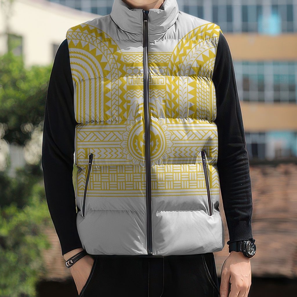 Philippines Filipinos Sleeveless Puffer Jacket Igorot Tribal Pattern White