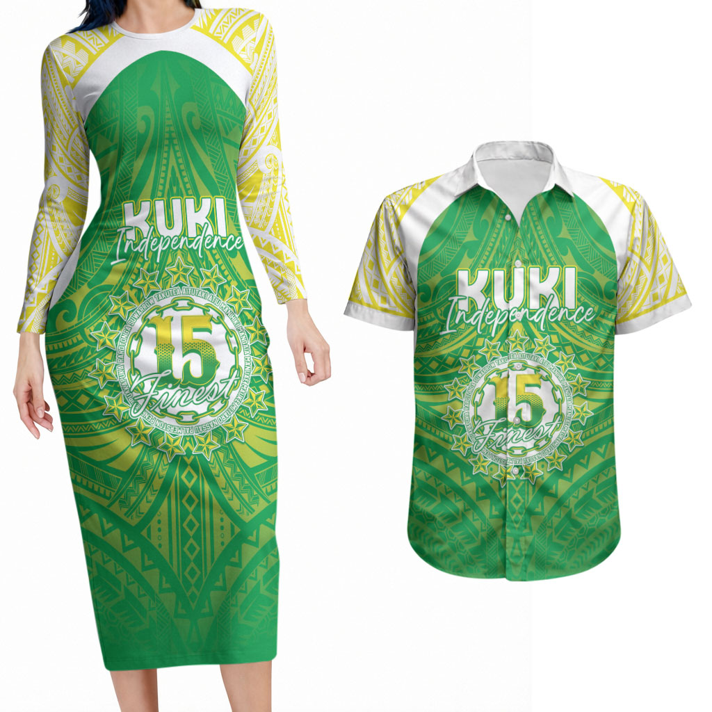 Kuki Independence 2026 Couples Matching Long Sleeve Bodycon Dress and Hawaiian Shirt Cook Islands 15 Finest Green Version