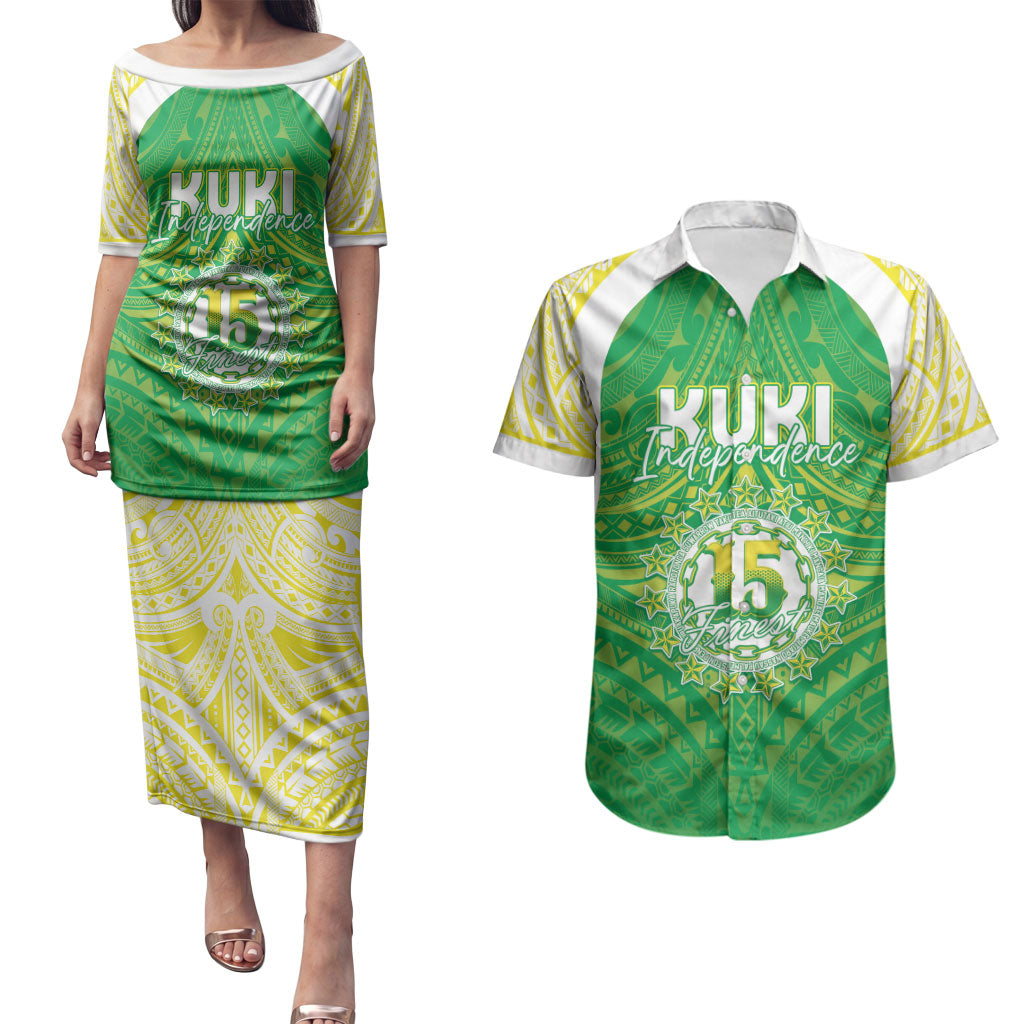 Kuki Independence 2026 Couples Matching Puletasi and Hawaiian Shirt Cook Islands 15 Finest Green Version