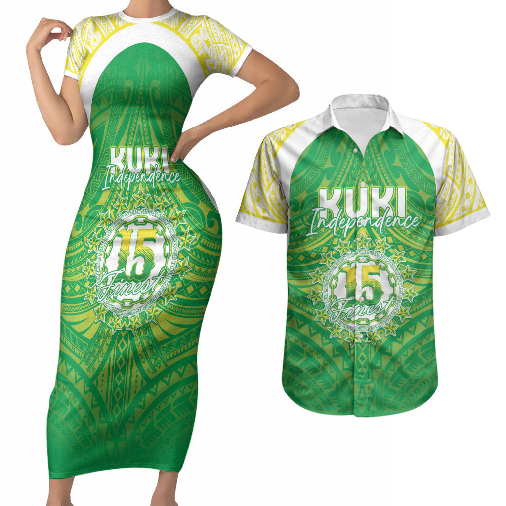 Kuki Independence 2026 Couples Matching Short Sleeve Bodycon Dress and Hawaiian Shirt Cook Islands 15 Finest Green Version LT05 Green - Polynesian Pride