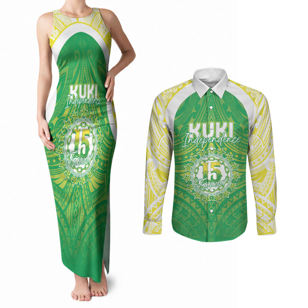 Kuki Independence 2026 Couples Matching Tank Maxi Dress and Long Sleeve Button Shirt Cook Islands 15 Finest Green Version