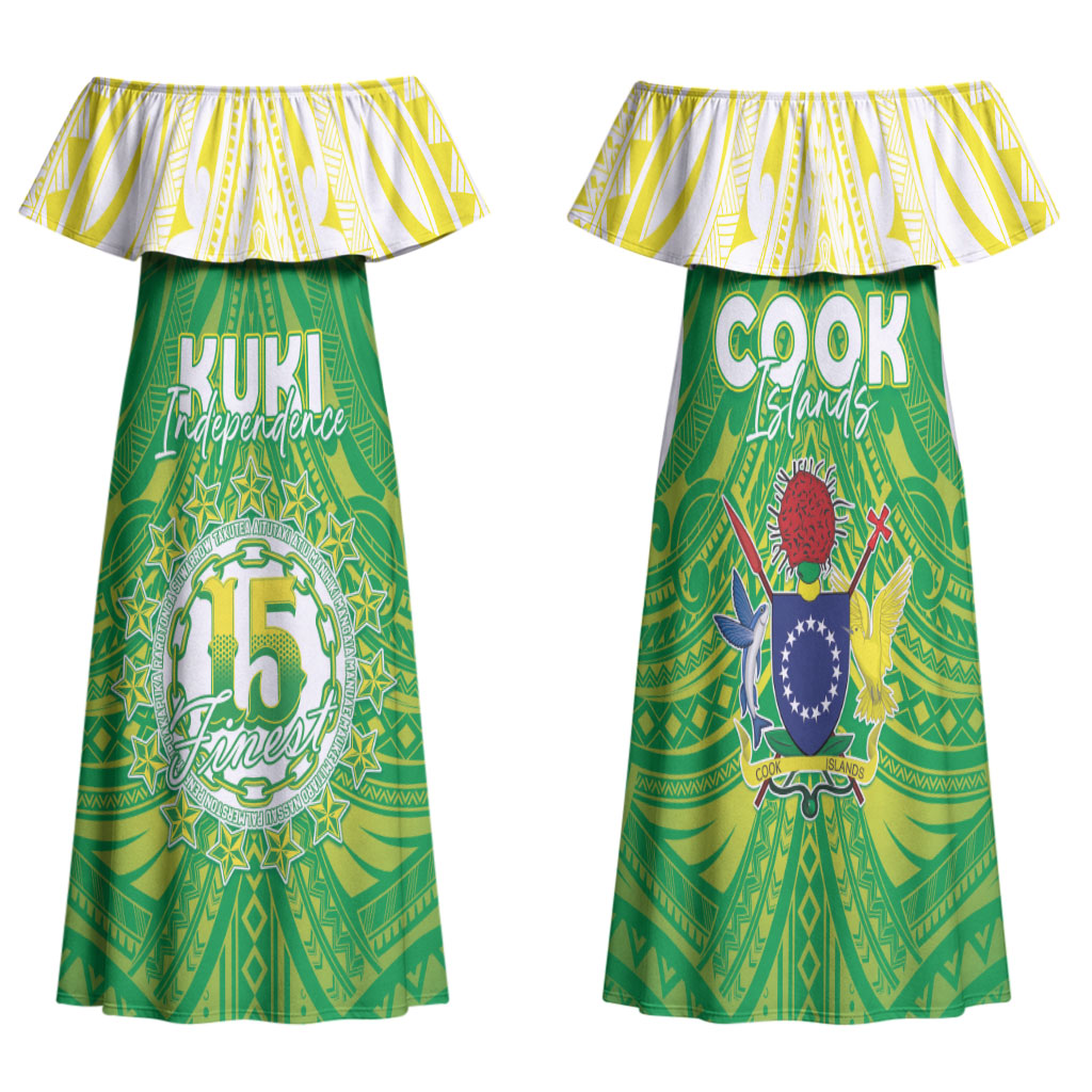 Kuki Independence 2026 Family Matching Off Shoulder Maxi Dress and Hawaiian Shirt Cook Islands 15 Finest Green Version