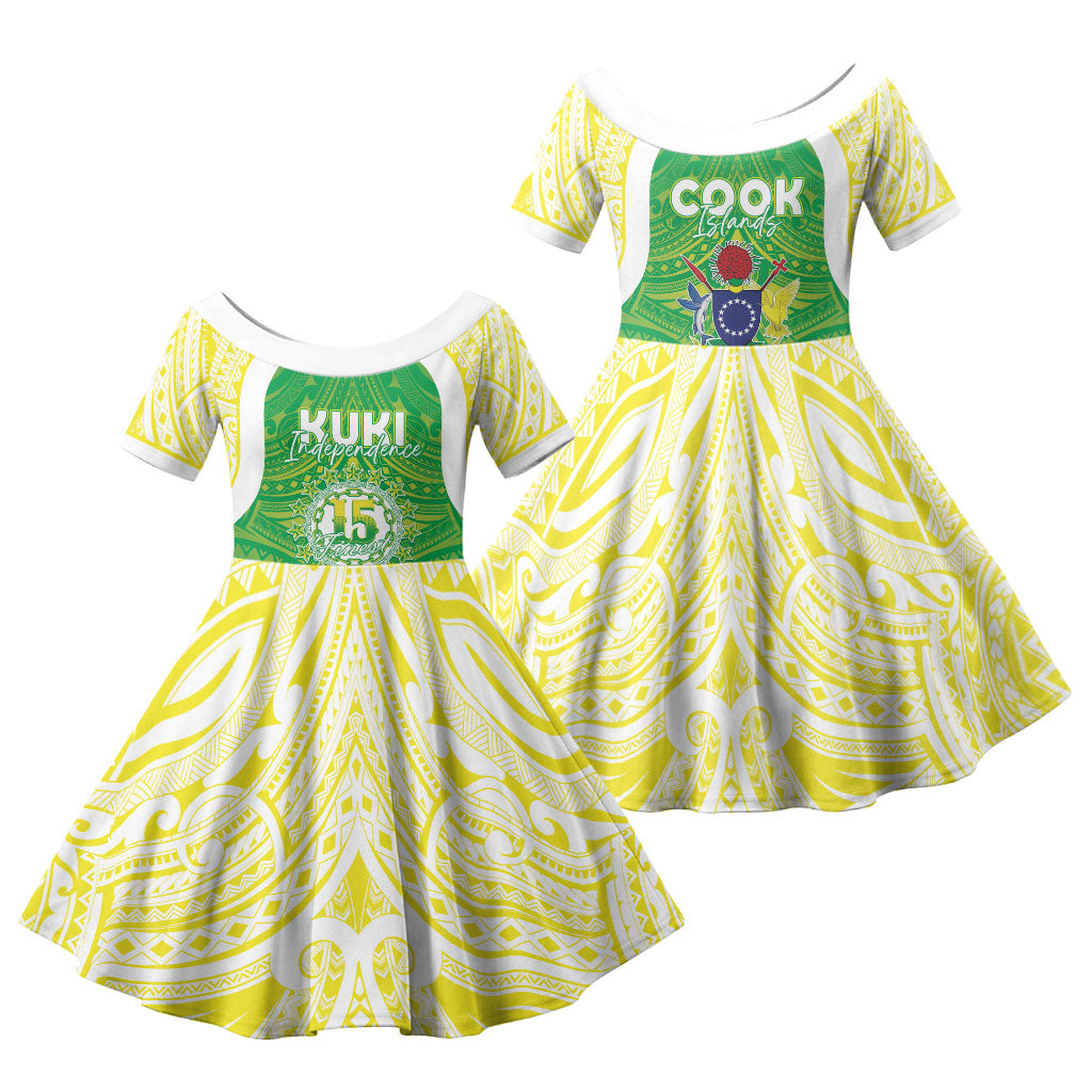 Kuki Independence 2026 Family Matching Off Shoulder Short Dress and Hawaiian Shirt Cook Islands 15 Finest Green Version