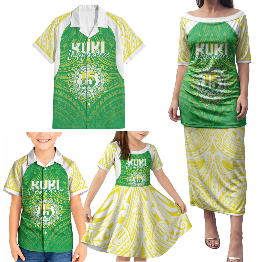 Kuki Independence 2026 Family Matching Puletasi and Hawaiian Shirt Cook Islands 15 Finest Green Version