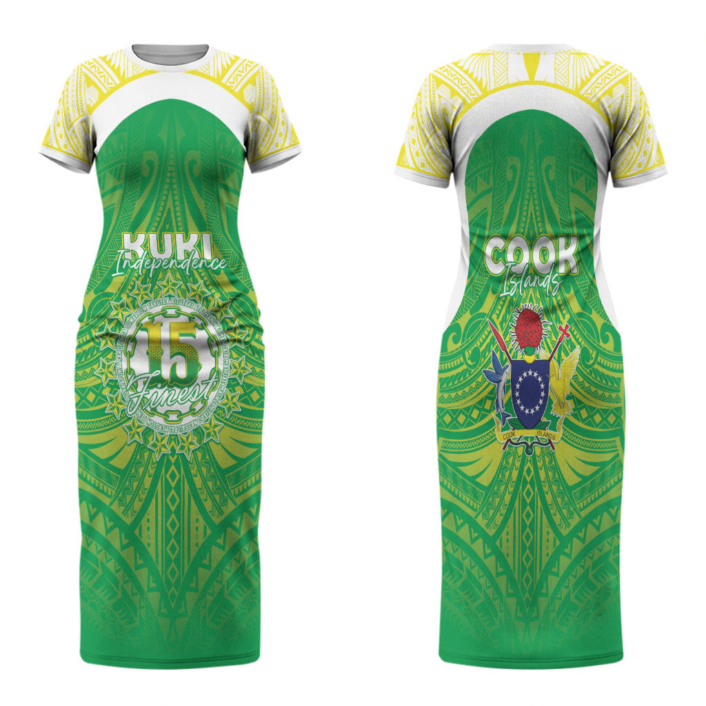 Kuki Independence 2026 Family Matching Short Sleeve Bodycon Dress and Hawaiian Shirt Cook Islands 15 Finest Green Version