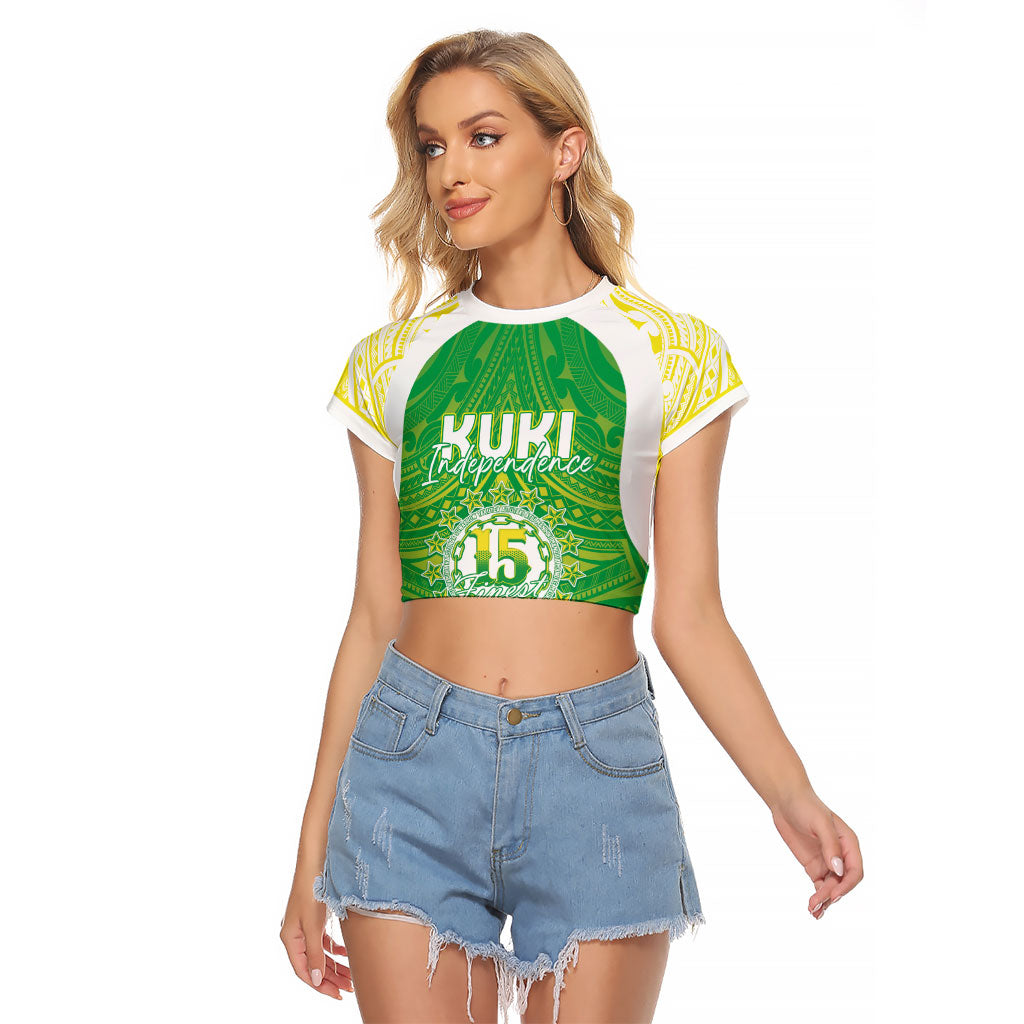 Kuki Independence 2026 Raglan Cropped T Shirt Cook Islands 15 Finest Green Version LT05 Female Green - Polynesian Pride
