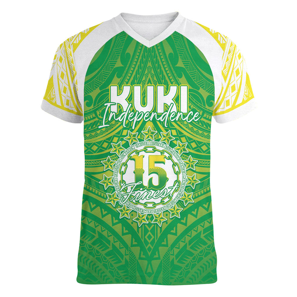 Kuki Independence 2026 Women V-Neck T-Shirt Cook Islands 15 Finest Green Version LT05 Female Green - Polynesian Pride