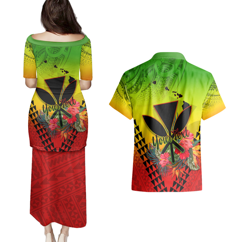 Personalized Hawaii Couples Matching Puletasi Dress and Hawaiian Shirt Kakau Kanaka Maoli With Hibiscus Flowers LT05 - Polynesian Pride