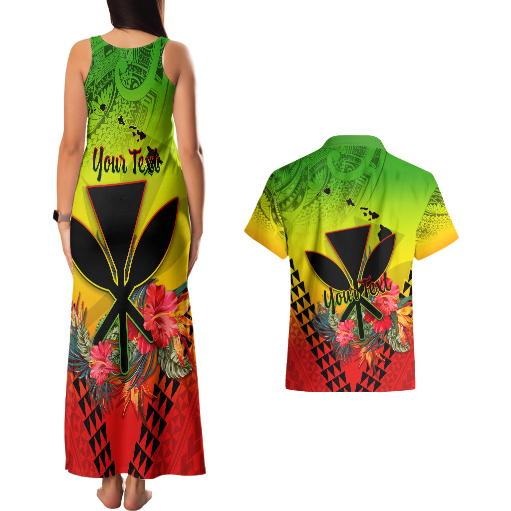 Personalized Hawaii Couples Matching Tank Maxi Dress and Hawaiian Shirt Kakau Kanaka Maoli With Hibiscus Flowers LT05 - Polynesian Pride