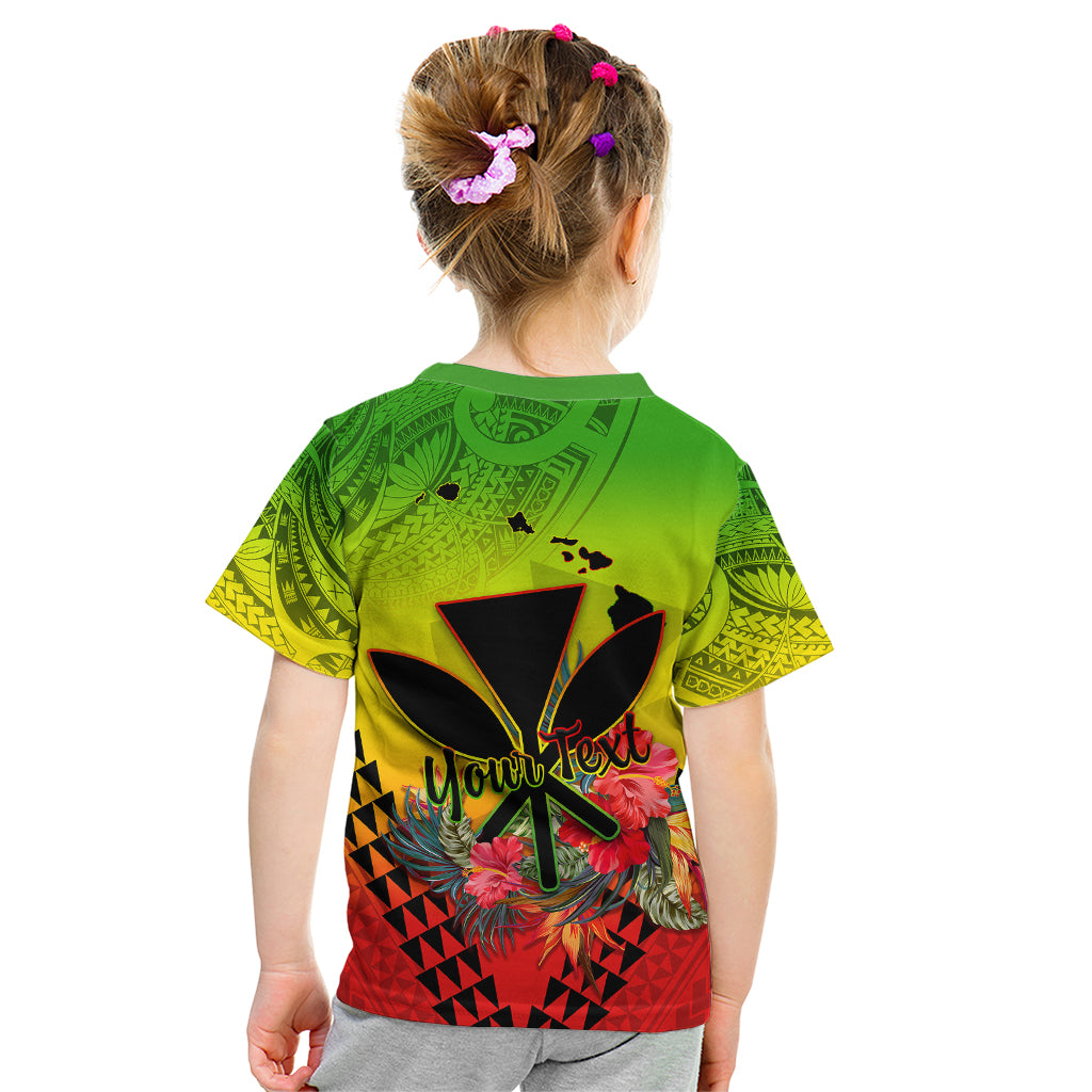 Personalized Hawaii Kid T Shirt Kakau Kanaka Maoli With Hibiscus Flowers LT05 - Polynesian Pride