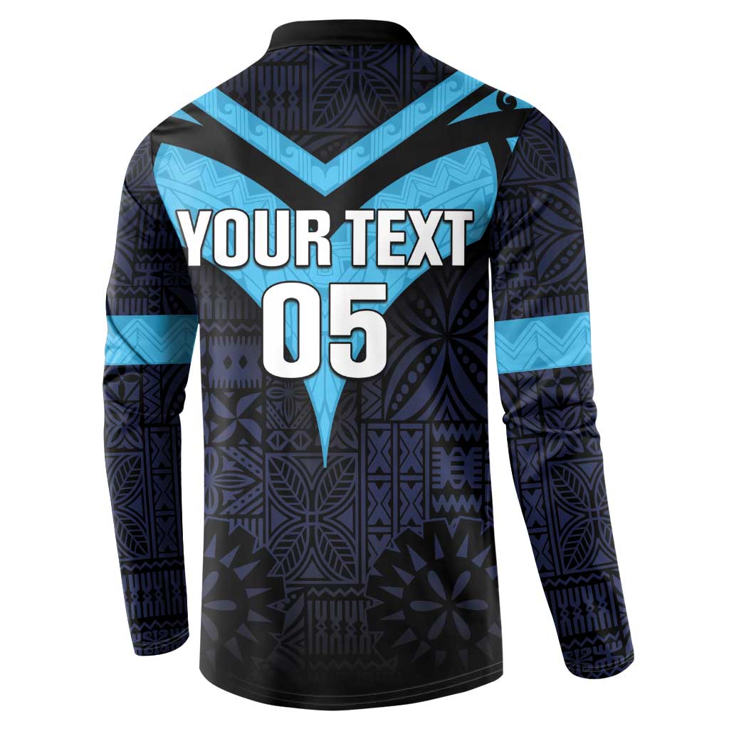 Custom Fiji Kaiviti Rugby Button Sweatshirt Fiji Tapa Pattern
