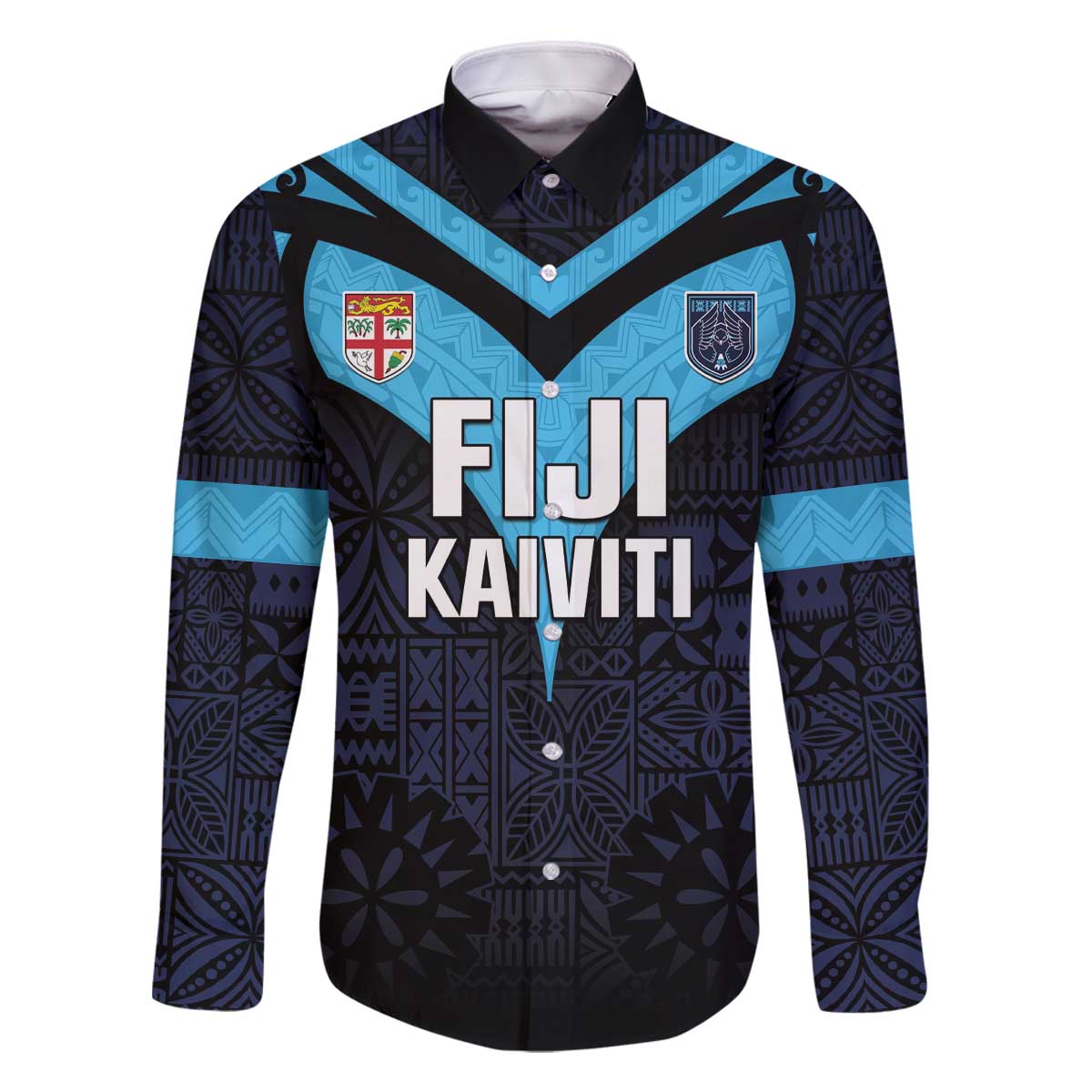 Custom Fiji Kaiviti Rugby Family Matching Off Shoulder Short Dress and Hawaiian Shirt Fiji Tapa Pattern