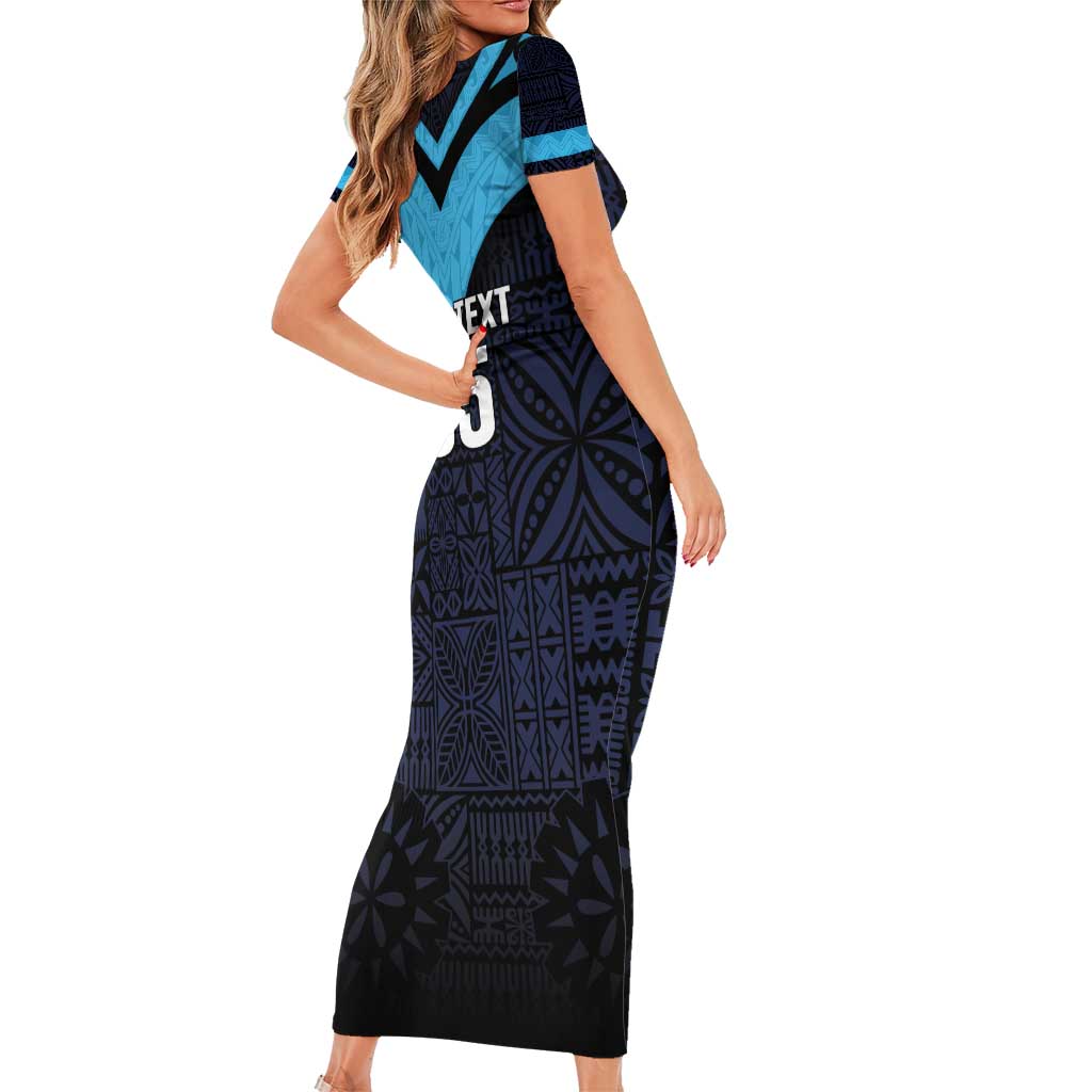 Custom Fiji Kaiviti Rugby Family Matching Short Sleeve Bodycon Dress and Hawaiian Shirt Fiji Tapa Pattern