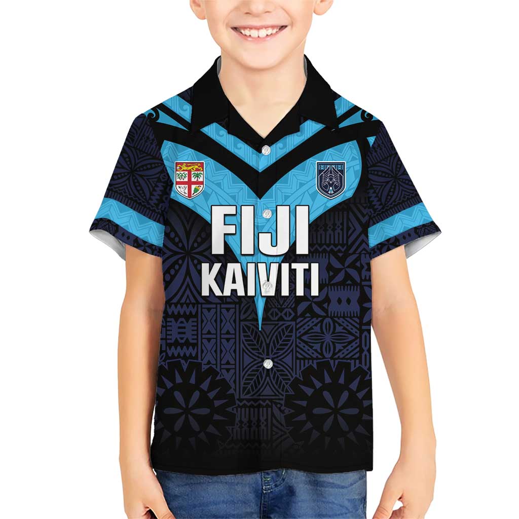 Custom Fiji Kaiviti Rugby Family Matching Short Sleeve Bodycon Dress and Hawaiian Shirt Fiji Tapa Pattern