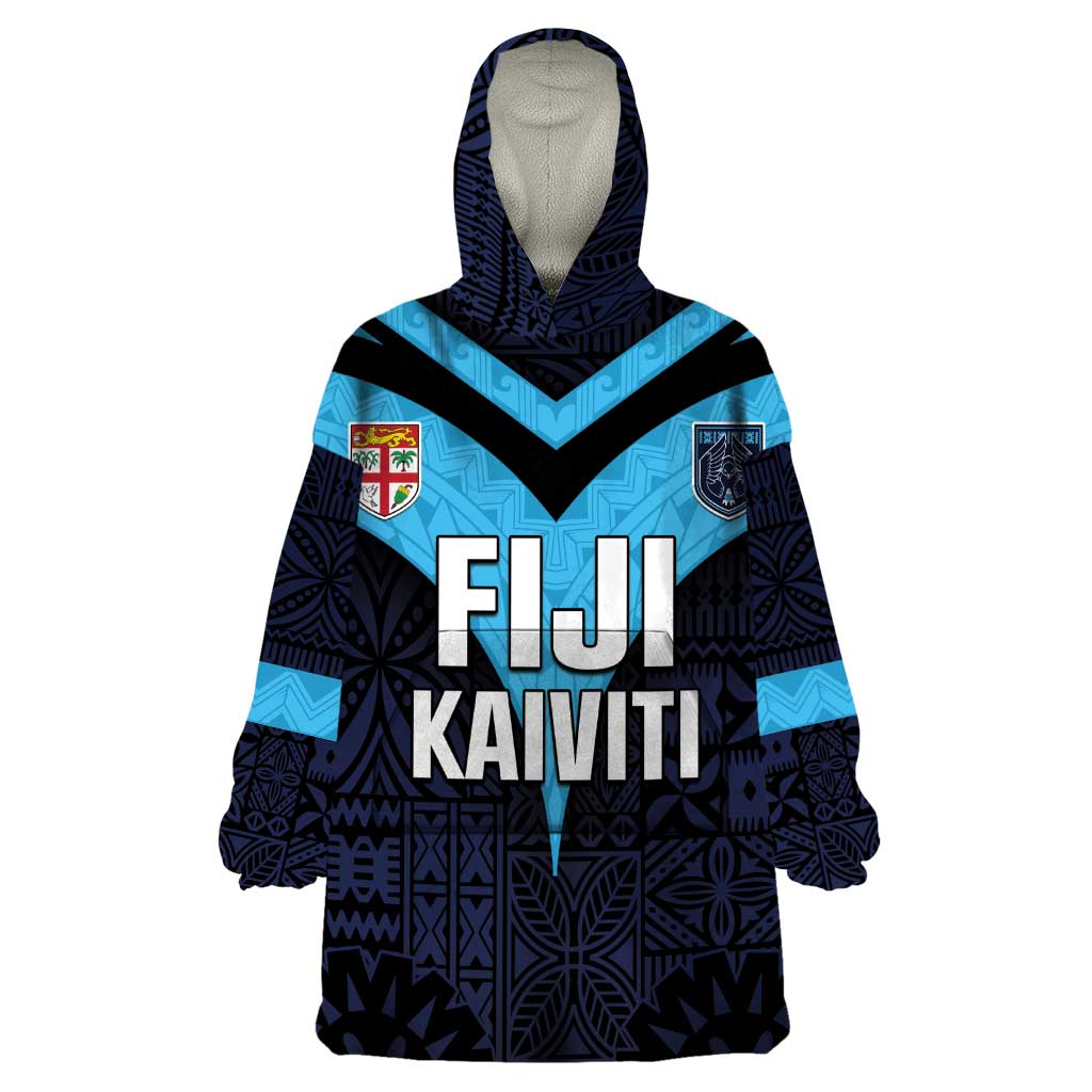 Custom Fiji Kaiviti Rugby Wearable Blanket Hoodie Fiji Tapa Pattern