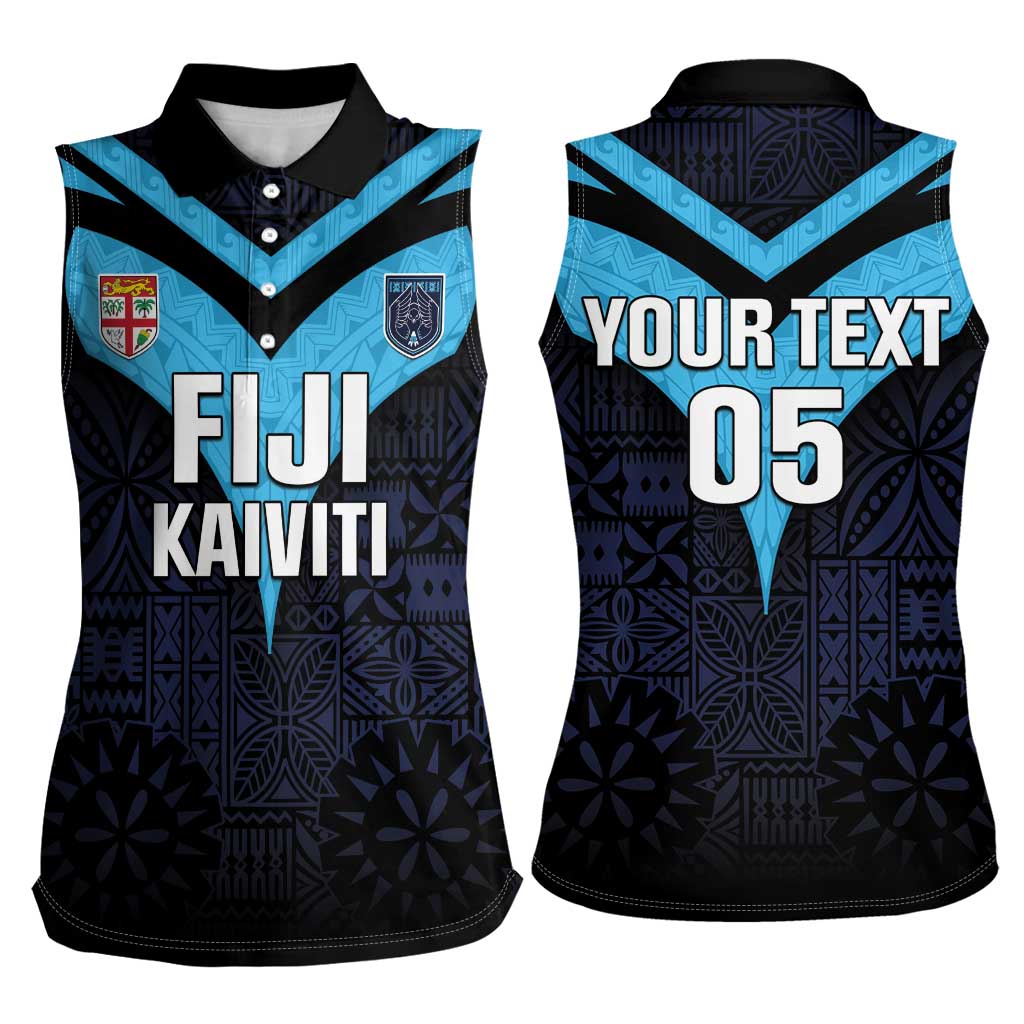 Custom Fiji Kaiviti Rugby Women Sleeveless Polo Shirt Fiji Tapa Pattern